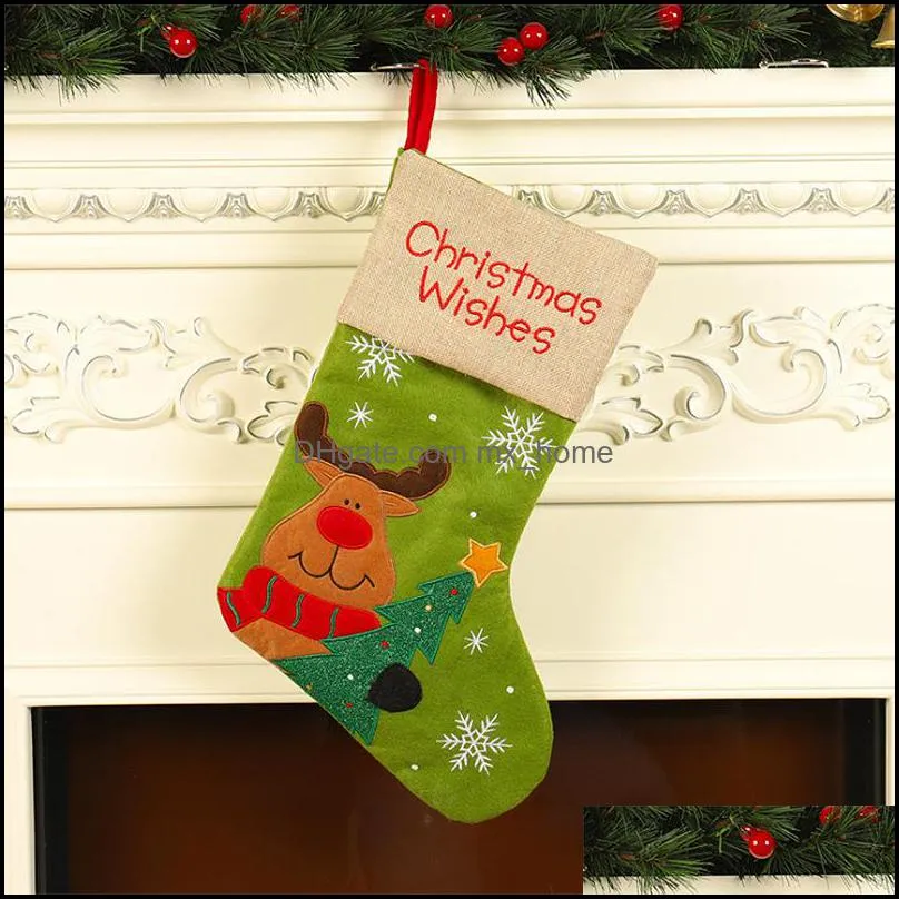 Christmas Ornament Christmas Stocking Gift Bag Snowman Santa Deer Print Christmas Sock Xmas Decoration Candy Bag Party Supplies DBC