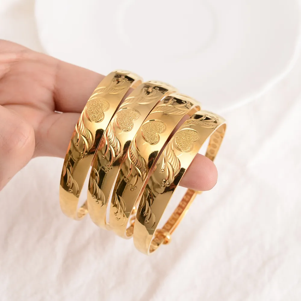 1 stks of 4 stks 18 k Geel Fijn Massief Goud GF Bangle Vrouwen Midden-oosten Arabische Afrikaanse Bruiloft armbanden Liefde Armband Verstelbare Sieraden Geschenken