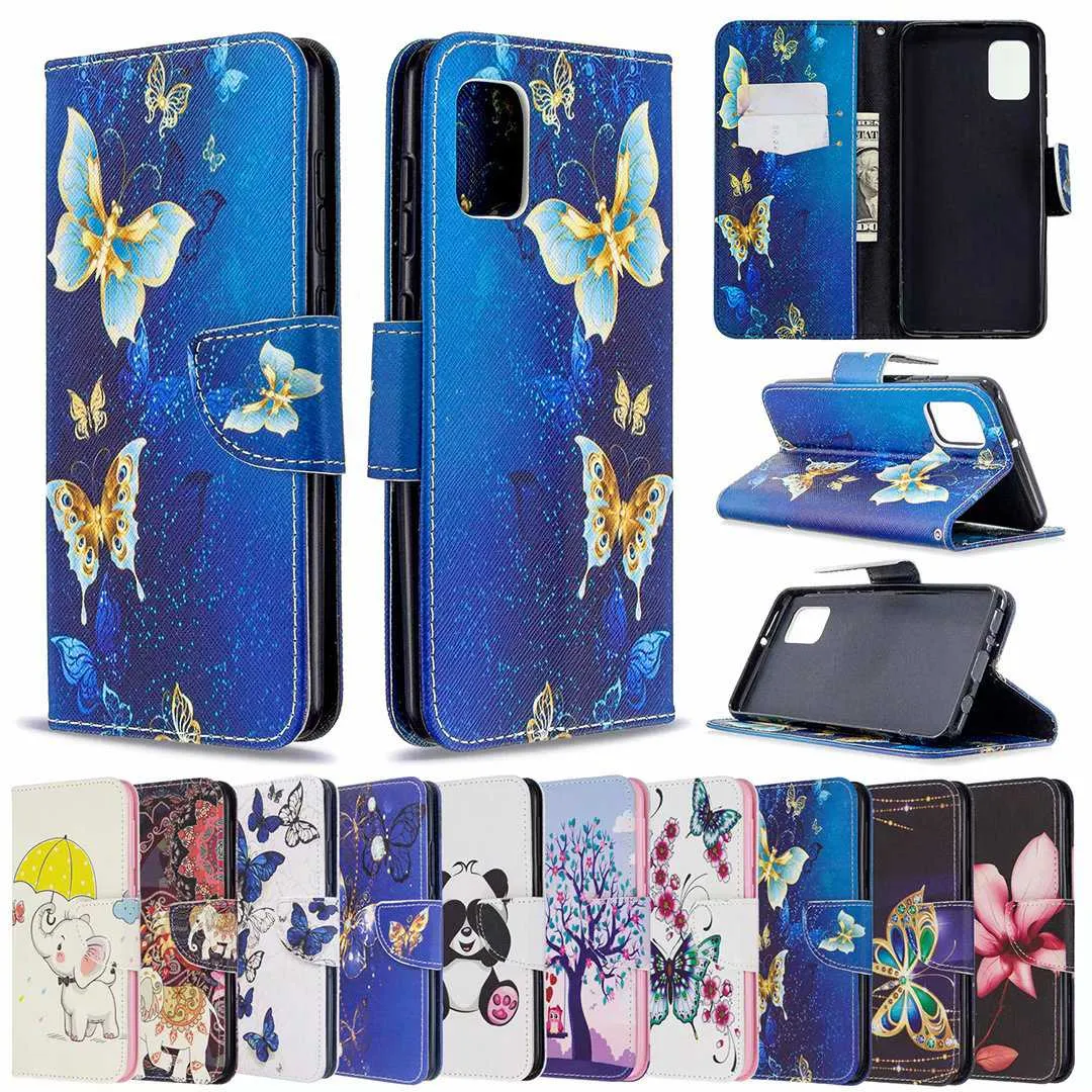 Colors Printed Pattern Flip Wallet TPU in inner Cover Phone Cases for Samsung A32 A52 A72 5G A02S A12 A21S A31 A70E A41 A11/M11 A01 A21 A40 A20 A30 A50 A70