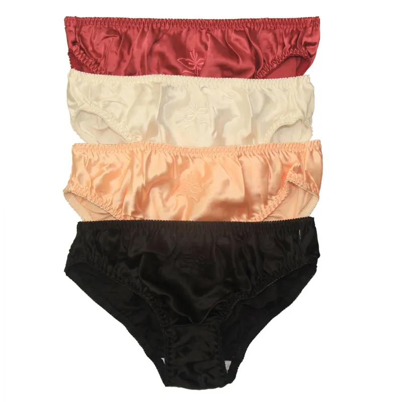 4 Pair 100% Silk Women's Bikinis Briefs Panties Cotton crotch For US Size M L XL XXL