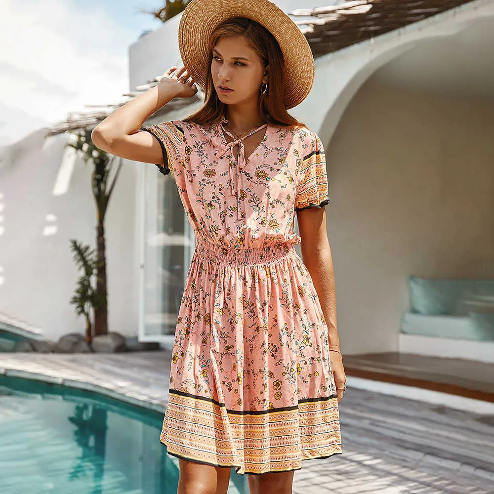 Jurken Dames Zomer Nidddiv Zomerjurk Korte Mouw Strandjurk V-hals