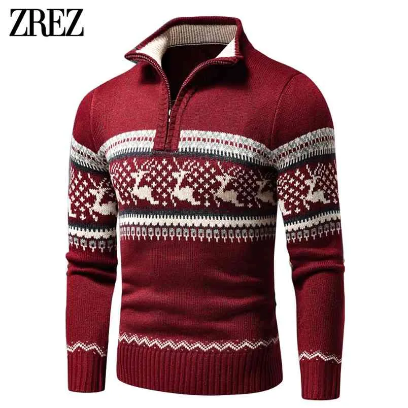 Män Höst Casual Jacquard Half Zip Polo Sweater Cardigan Jacket Vinter Långärmad Mock Neck Pullover 210812