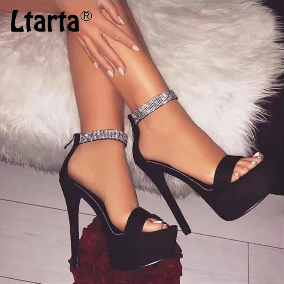 Ltarta 35 42 Grote maat Dames Party Sexy Platform Sandalen Teen Crystal Heels 14 Cm Rhinestone High-Hak Sandalen JXQ 210429