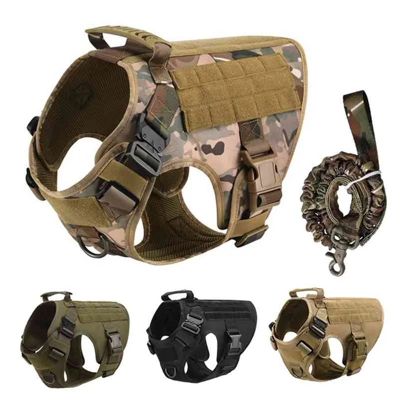 No Pull Harness For Large Dogs Military Tactical Dog Harness Vest German Shepherd Doberman Labrador Service Dog Training Product 210729