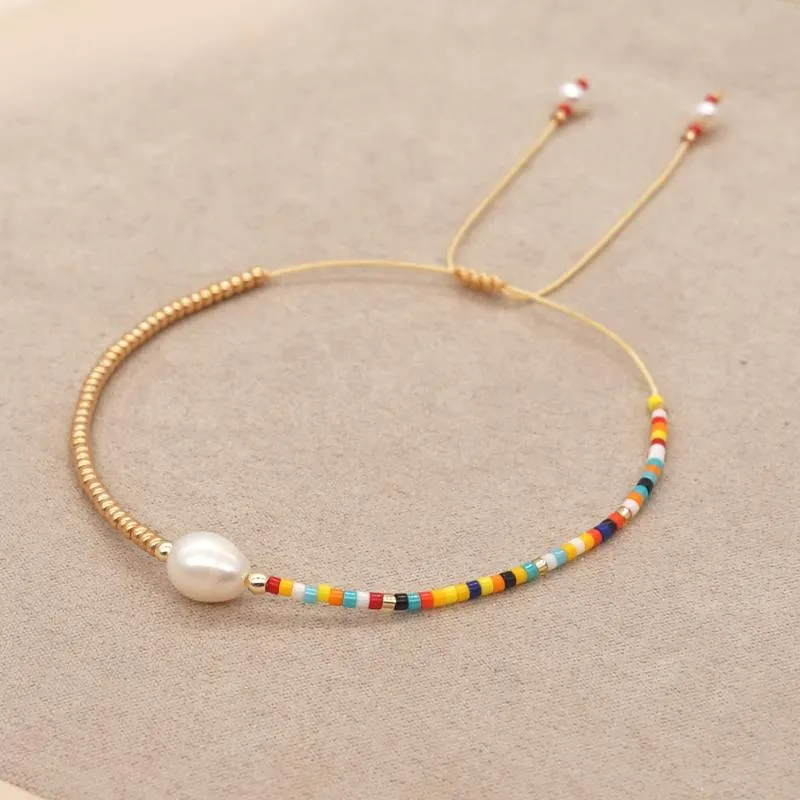 Beaded, Strands Shinus Boho Jewelry Freshwater Pearls Bracelets Simple Bracelet For Women Gold Color Beaded Colorful Miyuki Beads Pulseras