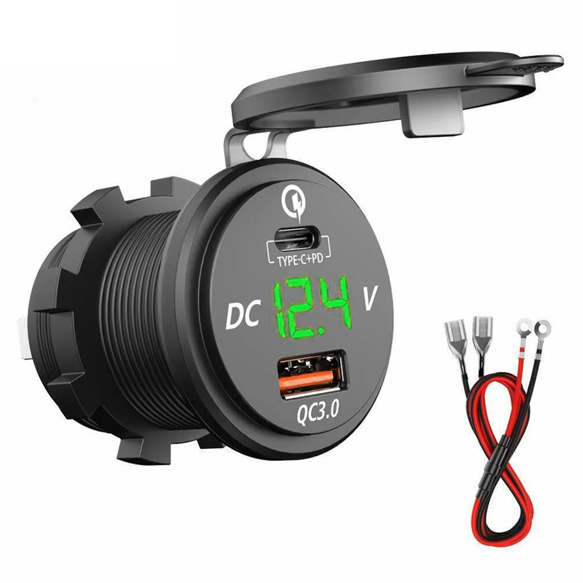 Adaptateur de prise de chargeur double USB 5V, rouge, bleu, vert, avec voltmètre LED, couvercle étanche et anti-poussière pour voiture, moto, bateau 12/24V