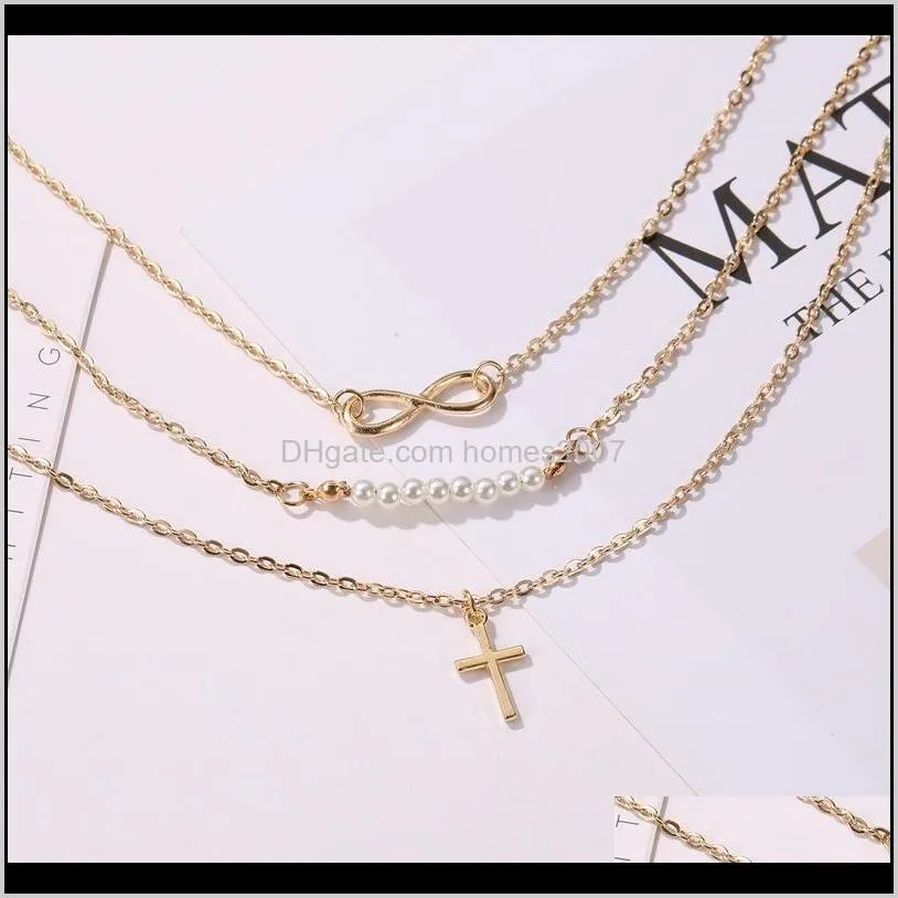 abdoabdo fashion layered pearl necklace three layer stainless steel cross pendant necklace women long jewelry