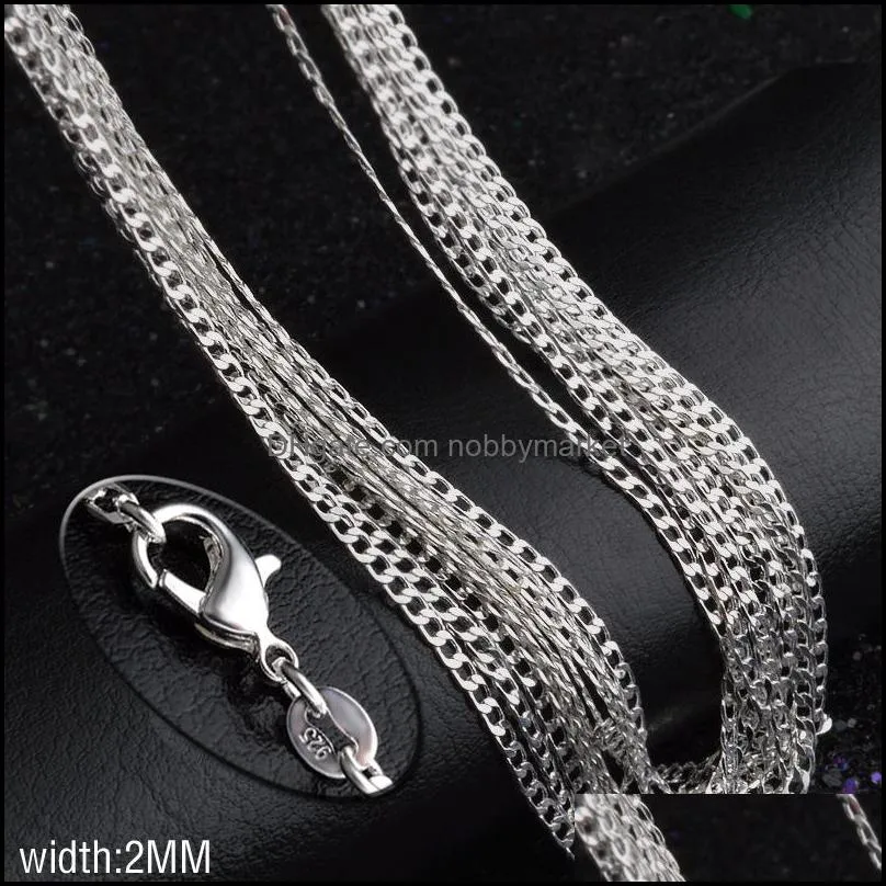 Bulk 2MM 925 sterling silver Side necklace Cuban Link chains For women Mens Jewelry 16 18 20 22 24 26 28 30 inches