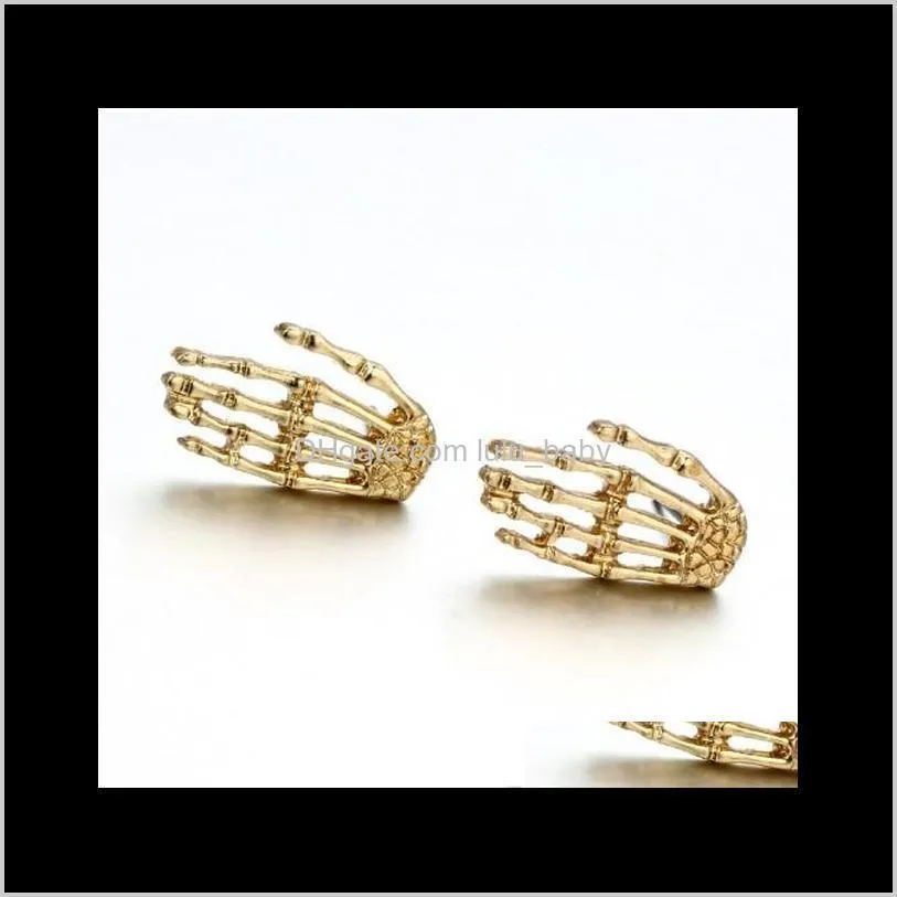 Punk Stud Earrings Girls & Ladies Model Skull Hand Gold Plated Gothic Ear Studs Stylish Punk Jewelry