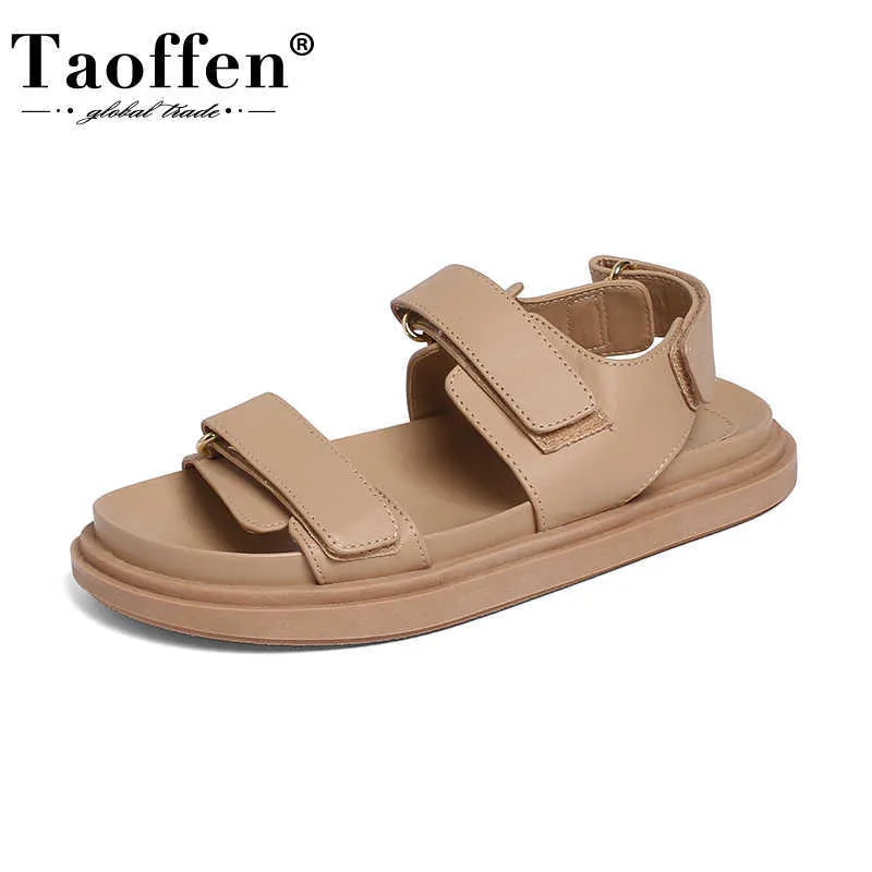 Taoffen Summer Fashion Real Cuero Mujer Sandalias Sandalias Platform Zapatos para Mujeres Breve Casual Calzado exterior Tamaño 34-40 210624