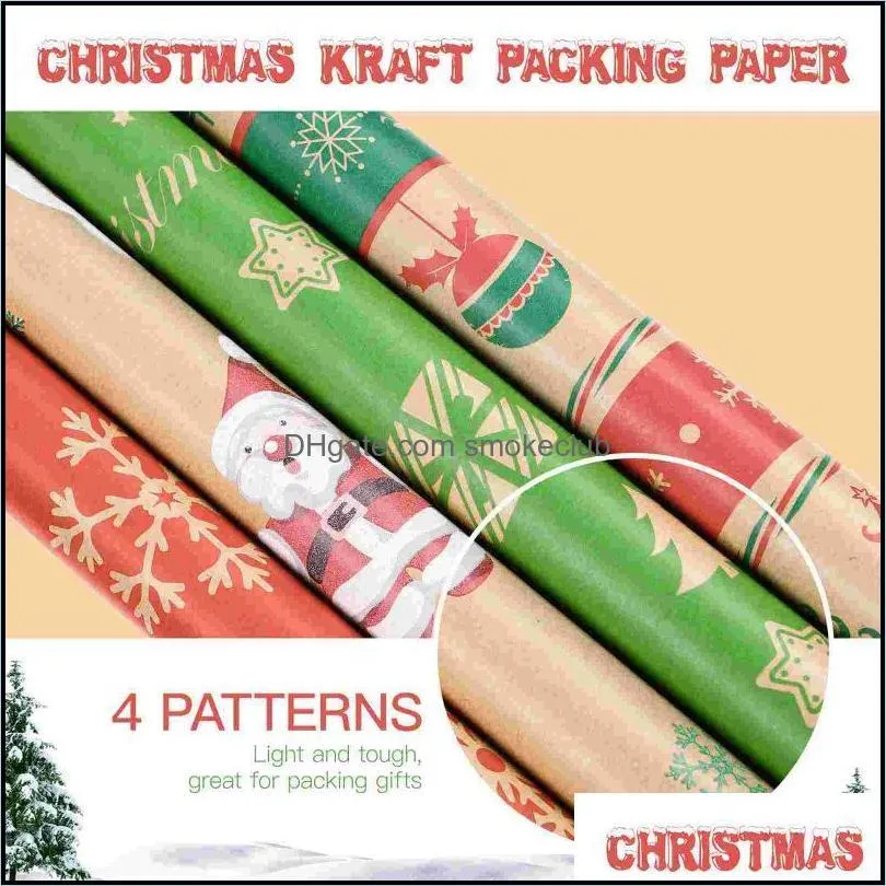 Other Arts And Crafts EXCEART 4pcs Wrapping Paper Christmas Themed Gift Packing Holiday Kraft Wrapper Set For Boutique Party Craft DIY