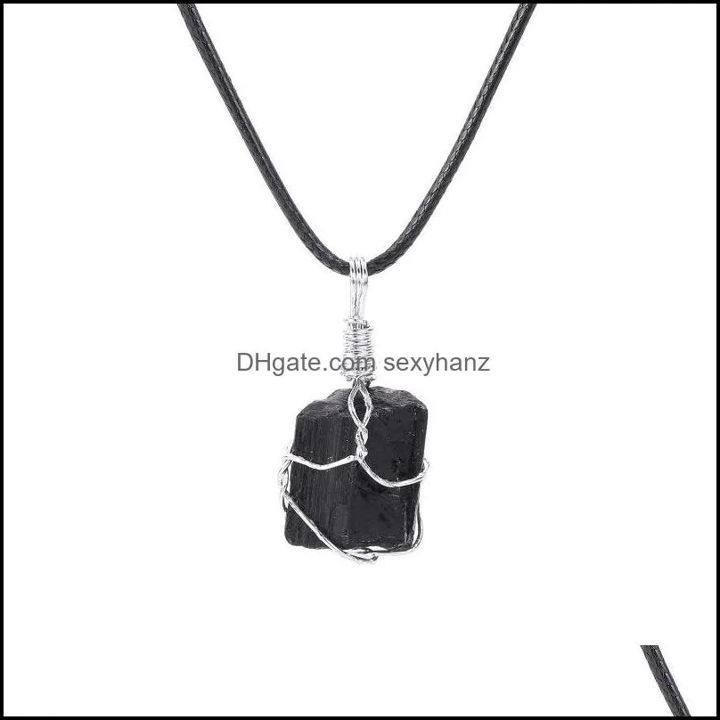 Pendant Necklaces Natural Crystal Black Tourmaline Raw Stone Winding Irregular Column