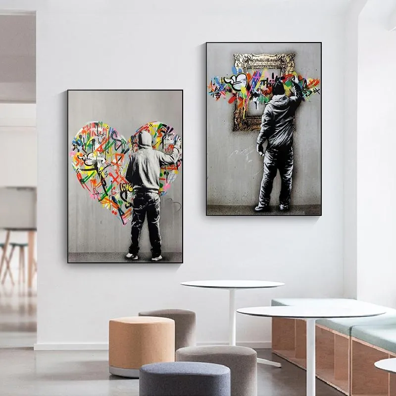 Gemälde Abstrakte Liebe Herz Street Art Graffiti Wand Poster Und Druck Auf Leinwand Malerei Bilder Wohnzimmer Dekoration