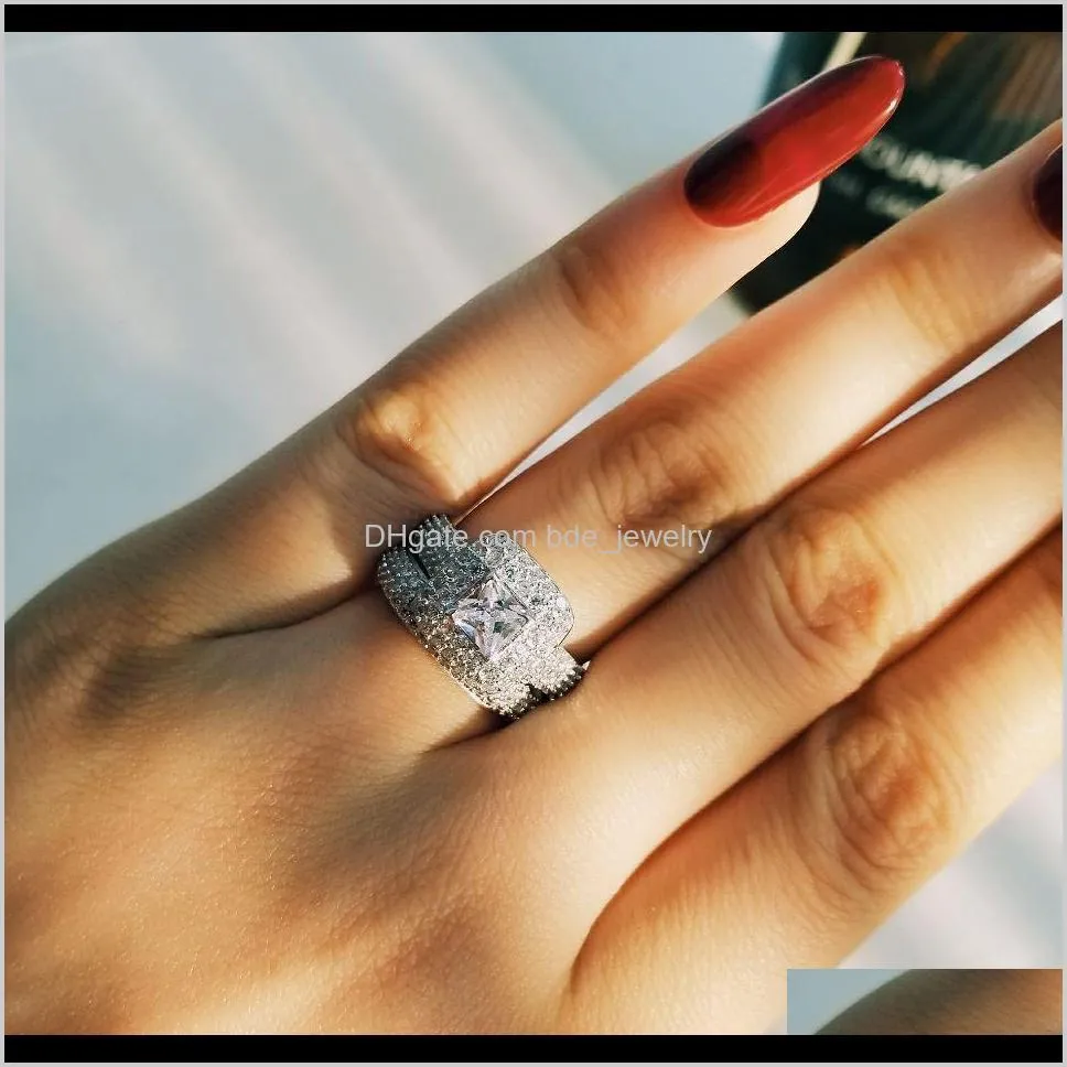 victoria wieck couple rings luxury jewelry 925 sterling silver princess cut white topaz pave cz women wedding bridal ring for lovers`