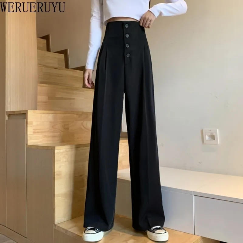 WERUERUYU Casual High Waist Korean Style Winter Autumn Solid Streetwear Trousers Women Straight Woman Suit Pants Wide Leg 210608