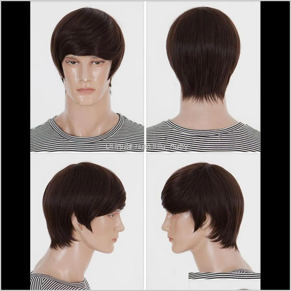 z&f hot ! high quality fashion handsome boy shot natural brown men`s male cosplay wigs