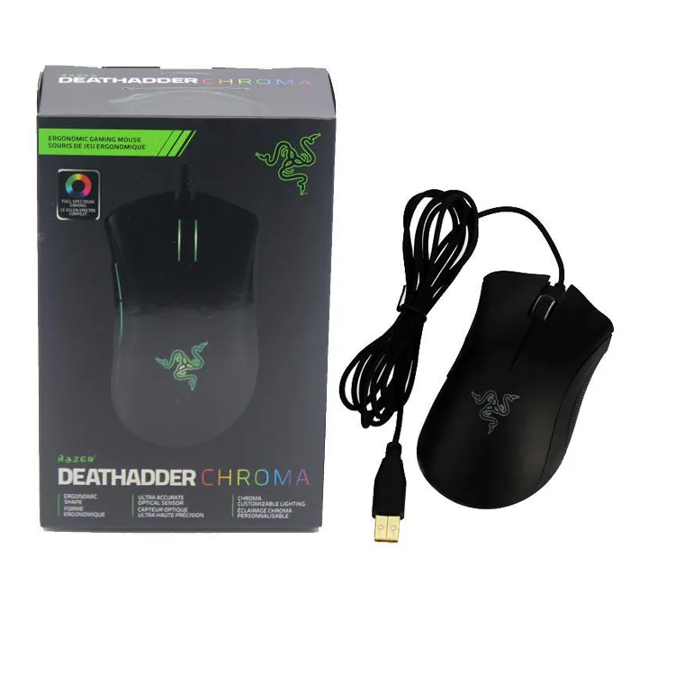 Hot Razer DeathAdder Chroma USB Computador Correto Computador Optical Gamingmouse 10000dpi Sensor MouseSaer Mouse Mouse Jogos com Pacote de Varejo DHL FedEx