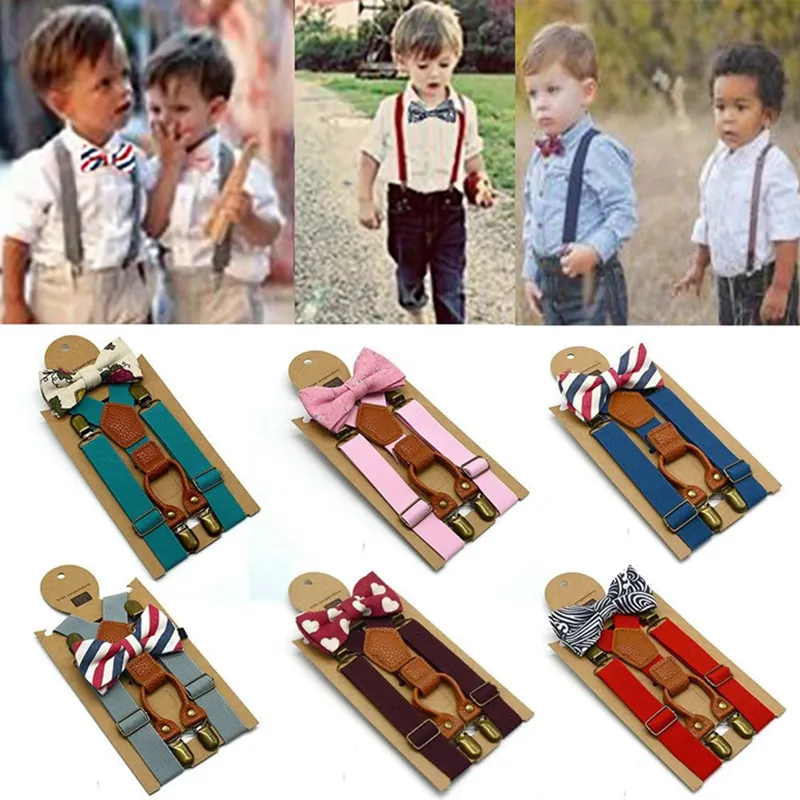 Kids Suspenders with Bowtie Fashion Children Bow Tie Set Home Boys Braces Girls Adjustable Suspender Baby Wedding Ties Accessories WLL539