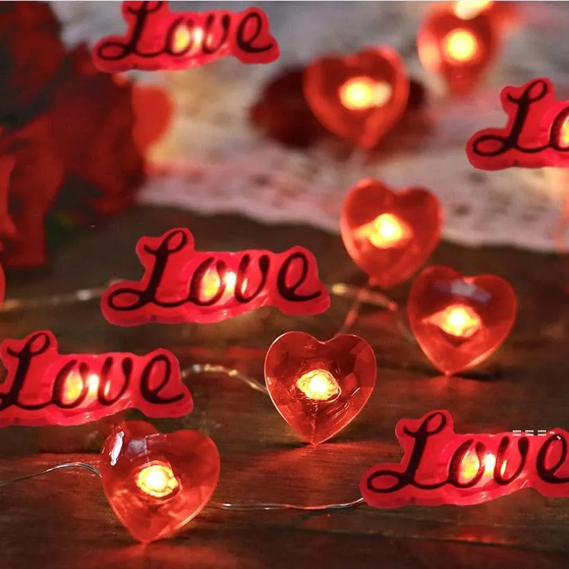 NewValentine's Day Decoration Lights Led Red Love Heart Light String 3m 30st Lights för sovrum dekorationer zzf13150