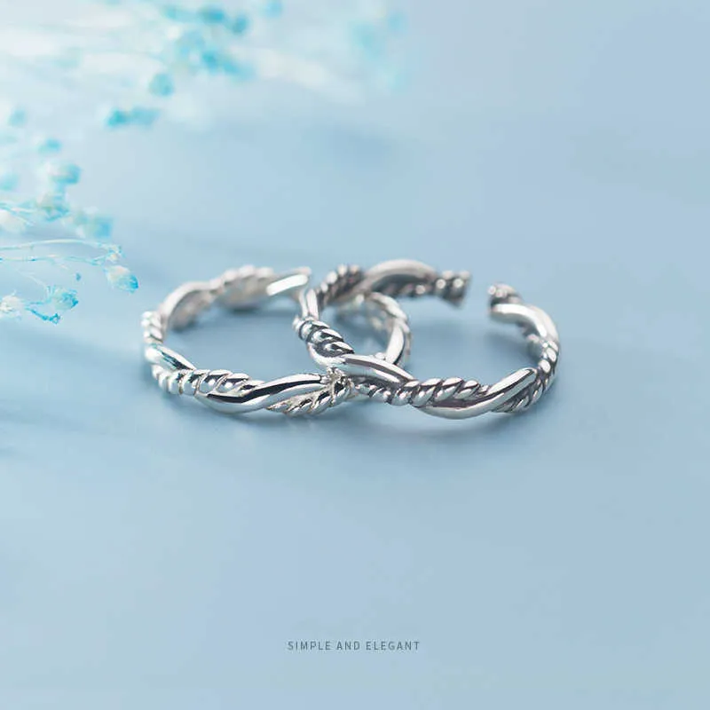 925 Sterling Silver Simple Twist Regulowany Pierścień palca dla kobiet w stylu vintage geometryczne biżuteria 210707