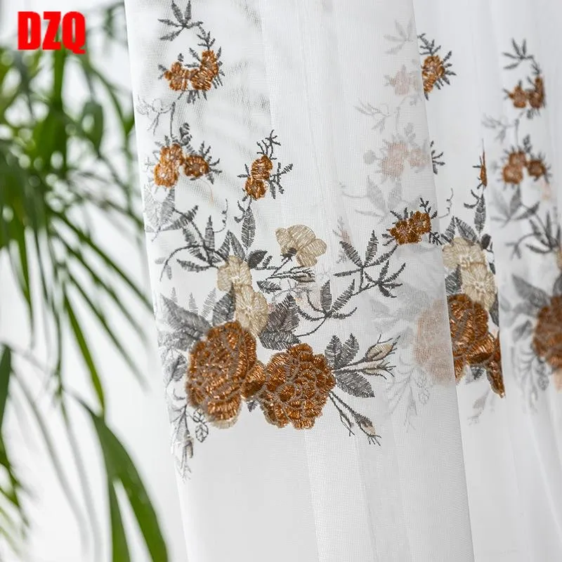 Занавес Drapes Роскошные вышитые Tulles Шторы для жилой столовой Спальня Экраны бытовой индивидуальной пряжи Европейская Цветок в европейском стиле