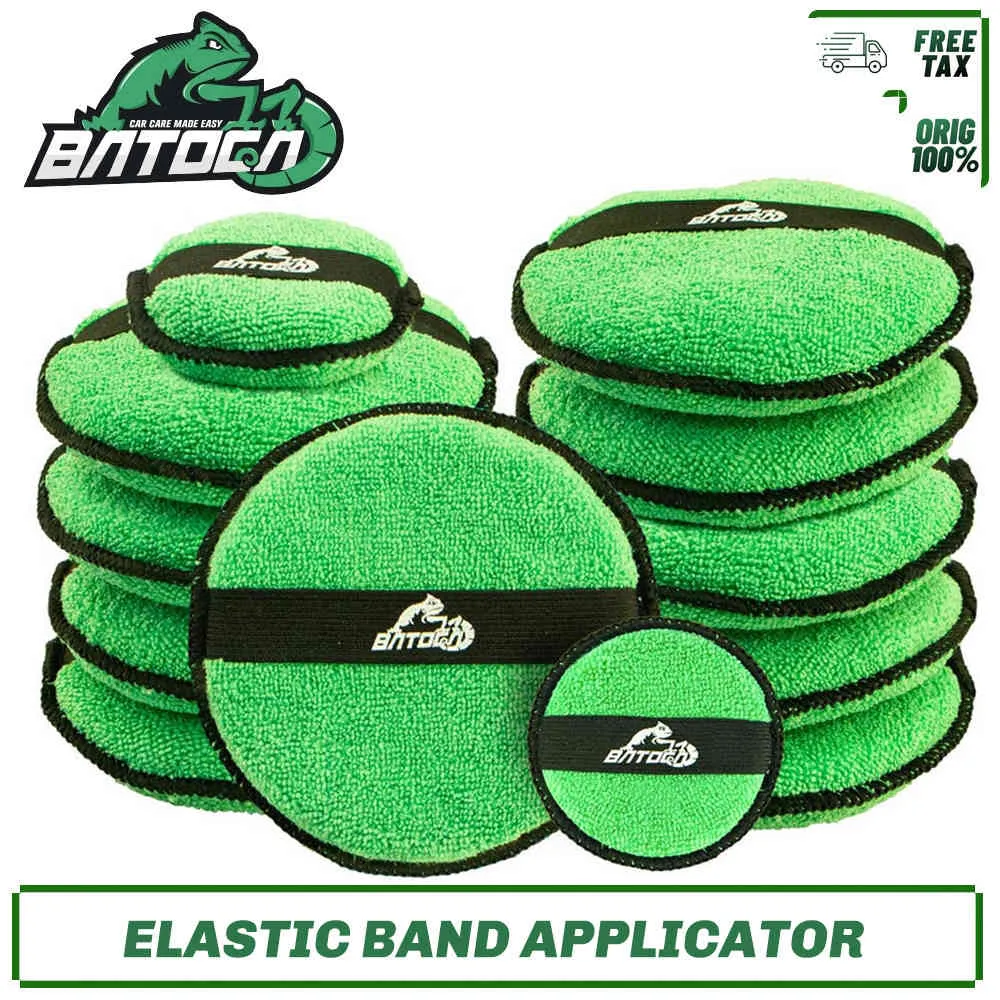 Batoca Microfiber Wax Applicator Car Polering Set Rengöring Tvättskum Buffing Pad Bättre grepp av elastiskt band idealiskt verktyg