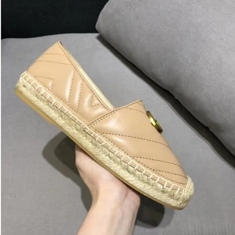 New Luxury Brand Design Goat Leather Woman Espadrilles Classical High Quality Slip On Loafers Comfortable Flat Fisherman Shoes mkjk0002