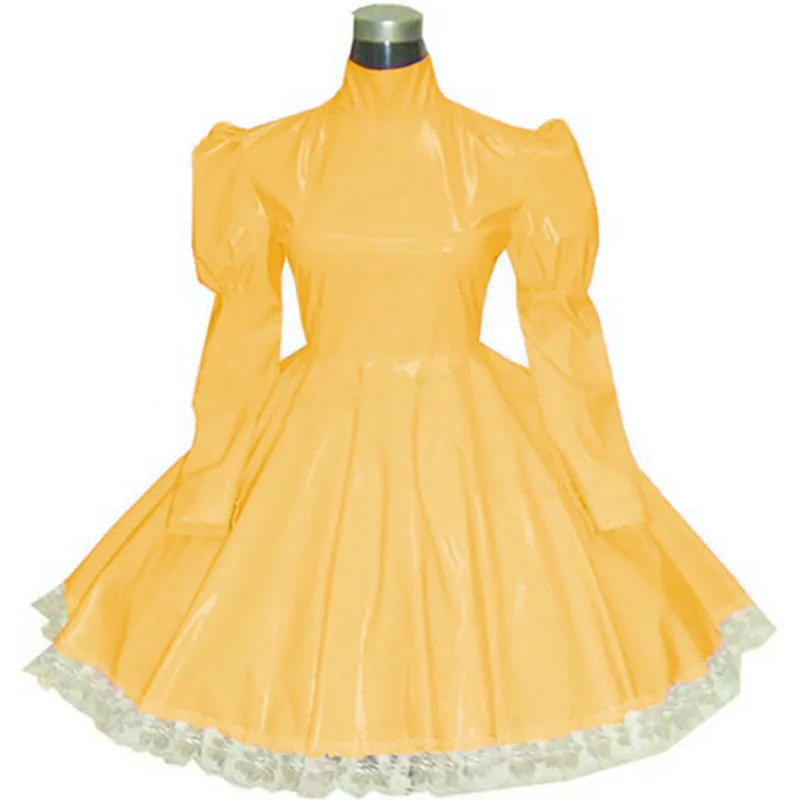 16 Farben PVC Maßgeschneidertes Maid Cosplay Kleid Damen Vintage High Neck Langarm Vestido Gothic Lolita Party Kostüm