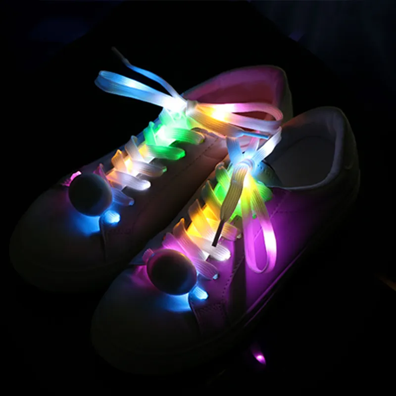 LED Flash Shellaces Light Up Glow Night Luminous Shoe Cooms Party Favor Hip-Hop Dansen Fietsen Wandelen Schaatsen 3 Modi 7 Kleuren Knipperende Shoestrings JY0903