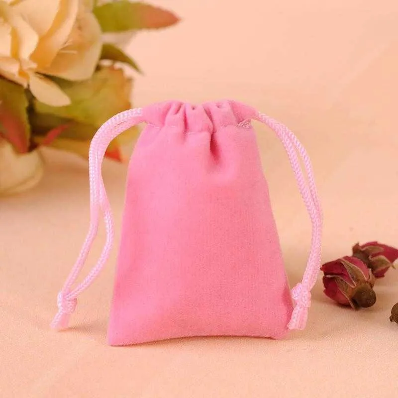 Wholesale High Quality Customized 7X9cm Dark Red Luxury Jewelry Velvet Pouches Drawstring Gift Bags