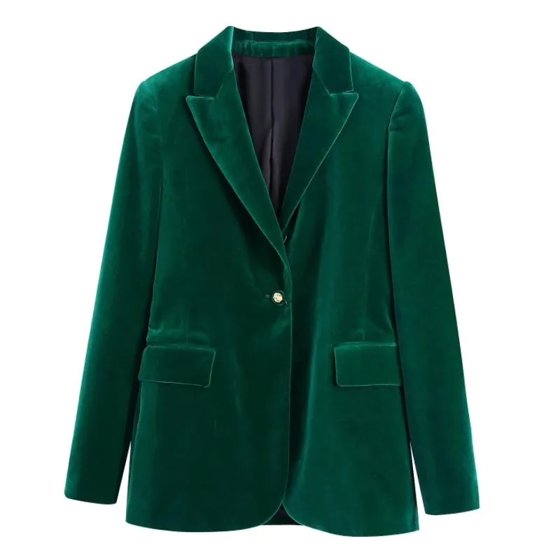 Women's Jackets Women Green Velvet Suit Coat Female Long Sleeve Outerwear Casual Lady Loose Tops C1219