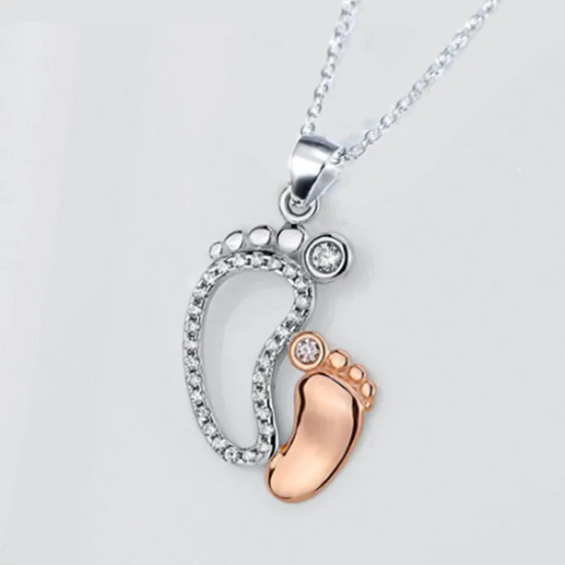 Anhänger Halsketten Kristall Große Kleine Füße Anhänger Mama Baby Monther's Day Geschenk Schmuck Einfache Charme Kette Neckless232b