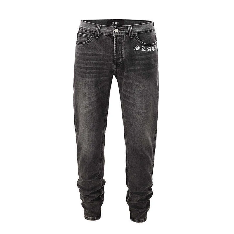 Men's Jeans Trendy basic pants leg zipper black blue wash hole free slim fit small straight jeans