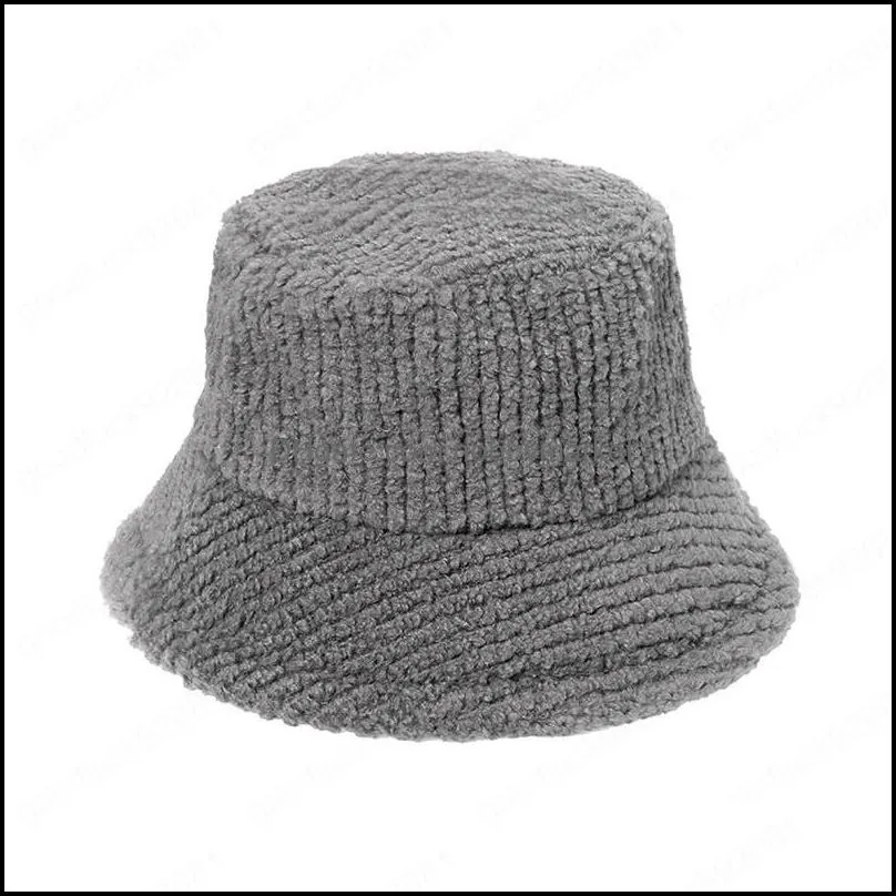 Bucket Hat Fashion Solid Winter Thick Warm Faux Fur Plush Women Wool Fleece Hats Ladies Panama Cap Fisherman Caps