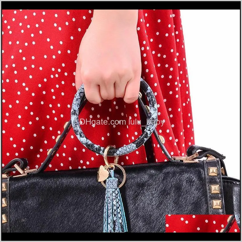 2019 new wristlet keychain bracelet leather keyring bangle tassel big round key chain for women girls 23 styles for choose