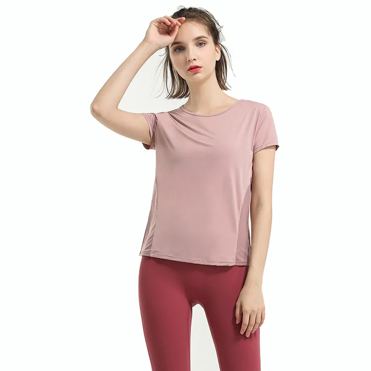 Mulheres roupas tops T-shirt camisetas Tracksuit yoga roupas mulheres esportes fitness top profissionais funcionamento respirável malha traseira de manga curta verão moda t-shirt