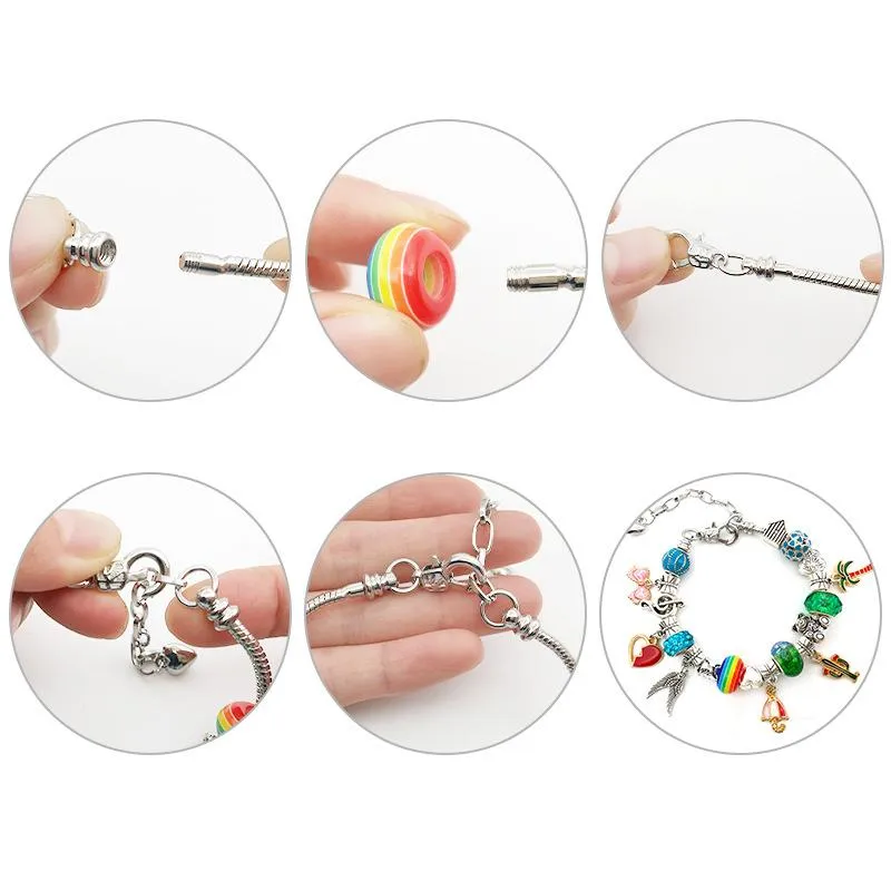 Acheter Kit de fabrication de bijoux, Bracelet à breloques, collier,  ensemble de perles en alliage, jouets DIY pour enfants, cadeaux  d'anniversaire pour filles