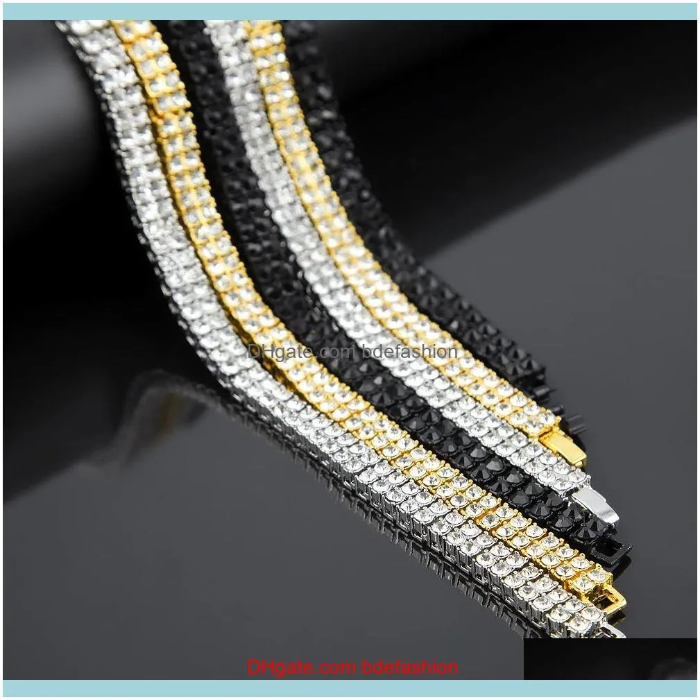 20-30Inches Iced Out Bling Rhinestone Men 10mm 2 Row Tennis Chain Gold Silver Black Size Jewelry
