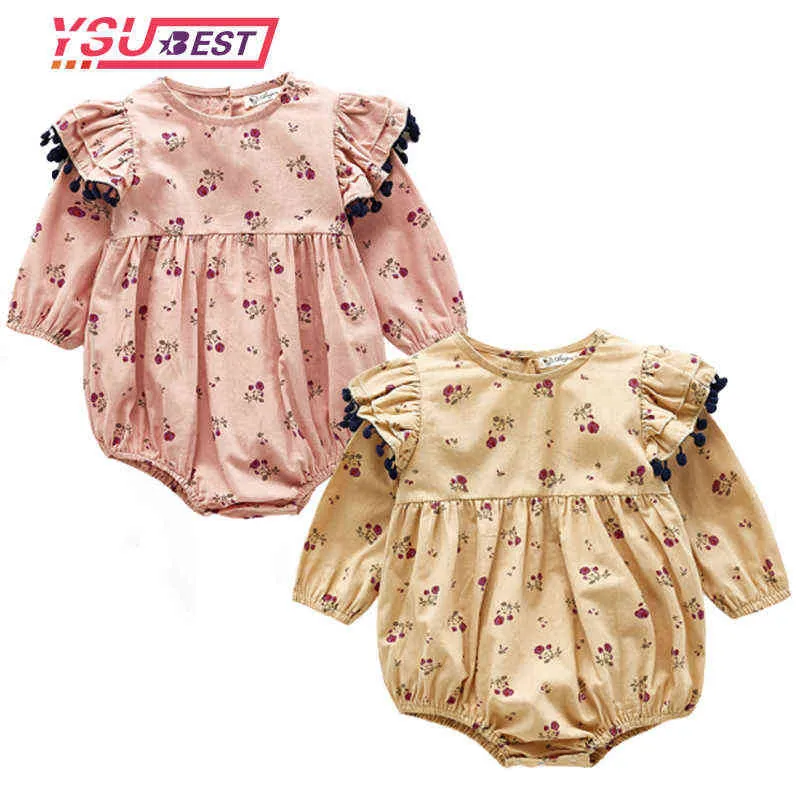 Neugeborenen Nette Outfits Overalls Mode Schöne Quaste 2020 Neugeborenen Baby Twin Frühling Kleidung Mädchen Floral Body Overall Outfits G1221