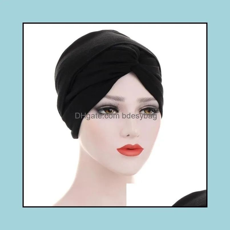 Solid color arab wrap head inner hijabs muslim headdress hijab underscarf caps forehead cross ready to wear turban bonnet