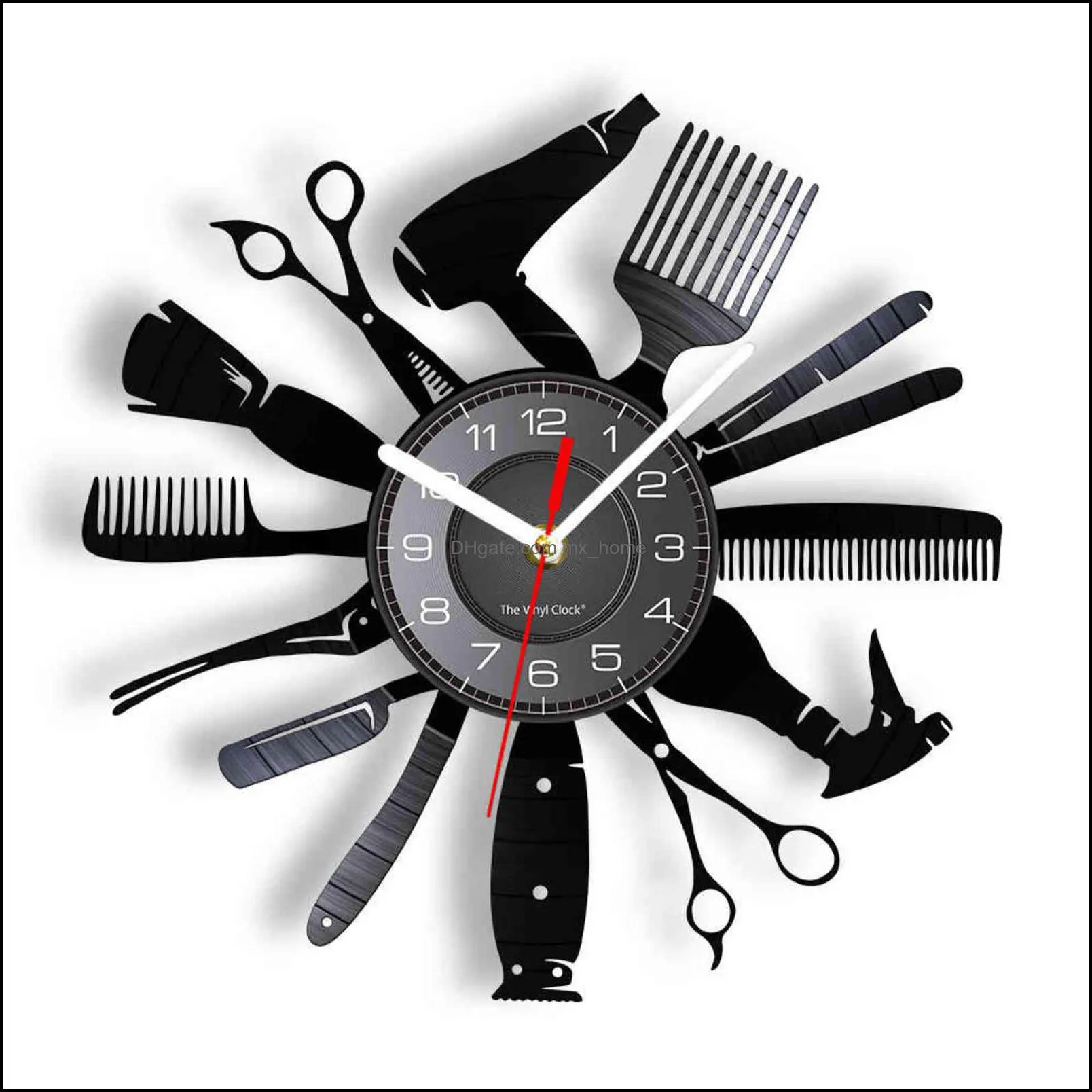 Horloges murales Décoration de la maison Jardin Outils de coiffure Changement de couleur Lumière Horloge Salon de coiffure Salon de coiffure Décor Contemporain Montre Cadeau pour Haird