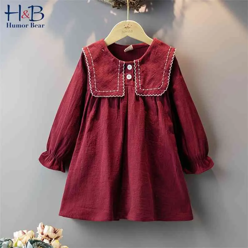 Vestido de niñas otoño primavera otoño cuello grande manga larga princesa fiesta niños ropa 210611