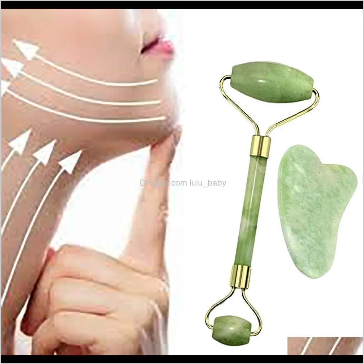 Natural Jade Roller Guasha Skin Scraper Set Stone Firming Antiaging Puffy Eyes Neck Anti Wrinkle Riezv F4Cqt