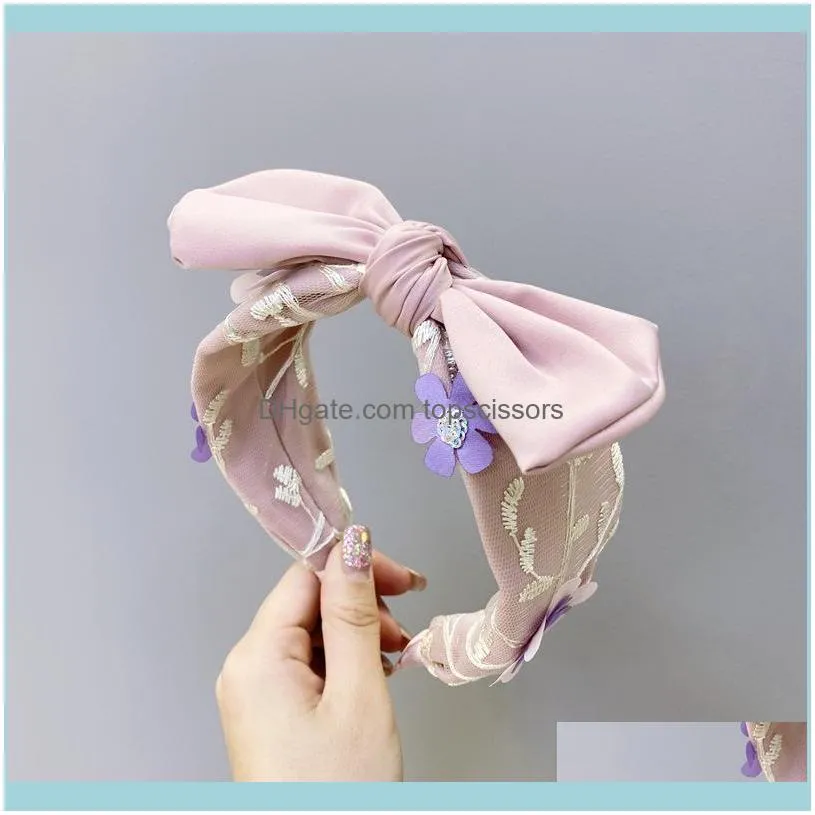 Cute Mesh Lace Flowers Hair Bands Fashion Trend Bow-knot Fabric Headbands For Women Classic Hoop Bezel Wholesale1