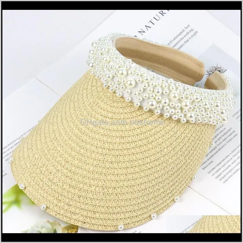 woven women summer straw hat small fragrant wind pearl fashion empty top hat multicolor beach sunshade sun hair band caps