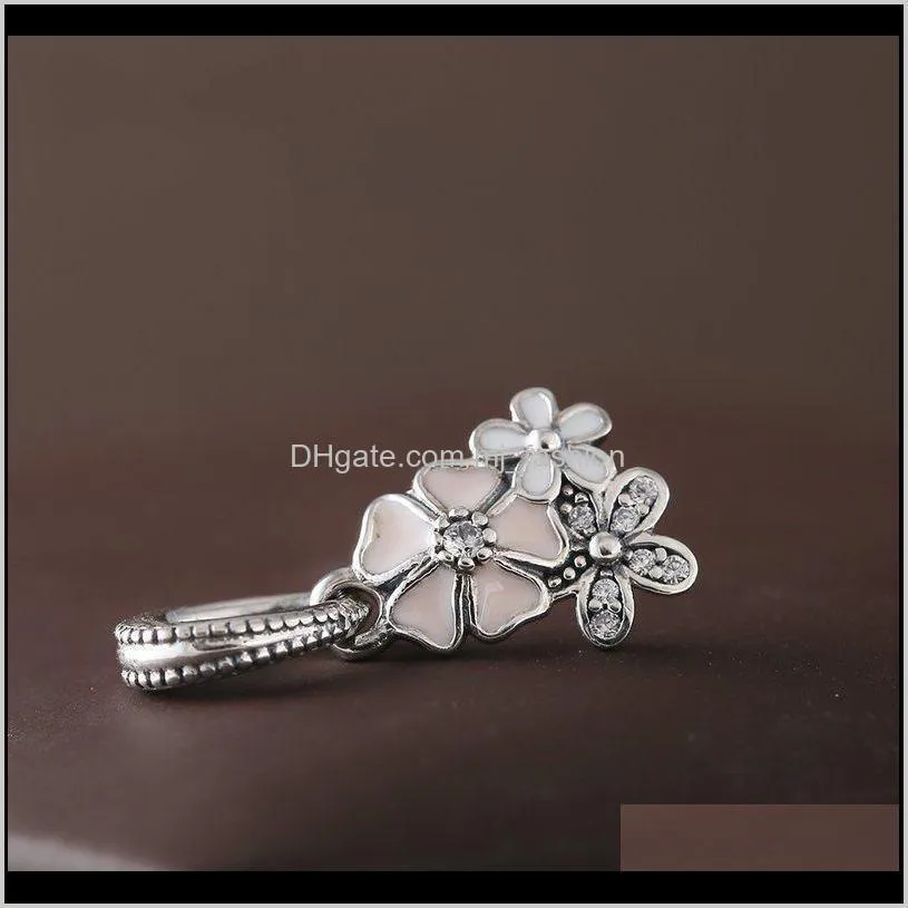 new collection authentic sterling silver poetic bloom enamel flower dangle charms fit beads bracelets diy fine jewelry making 2055