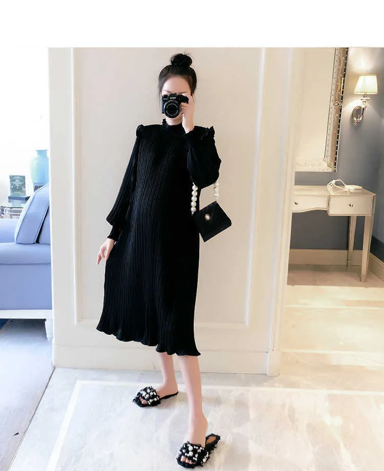 New Spring Maternity Dresses Fashion Chiffon Pleated Long Pregnancy Dress 2020 Casual Loose Maternity Clothes For Pregnant Women (29)
