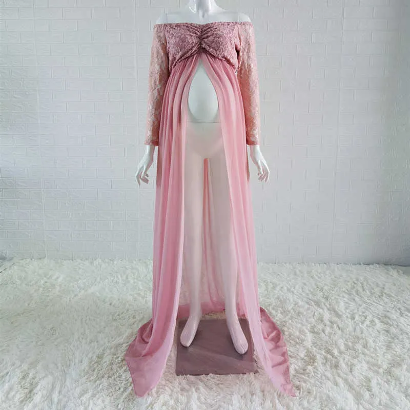 Robe de photographie de maternité en mousseline de soie rose poussiéreux Sweet Heart robes de maternité en dentelle pour séance photo robe de grossesse ouverte Y0924