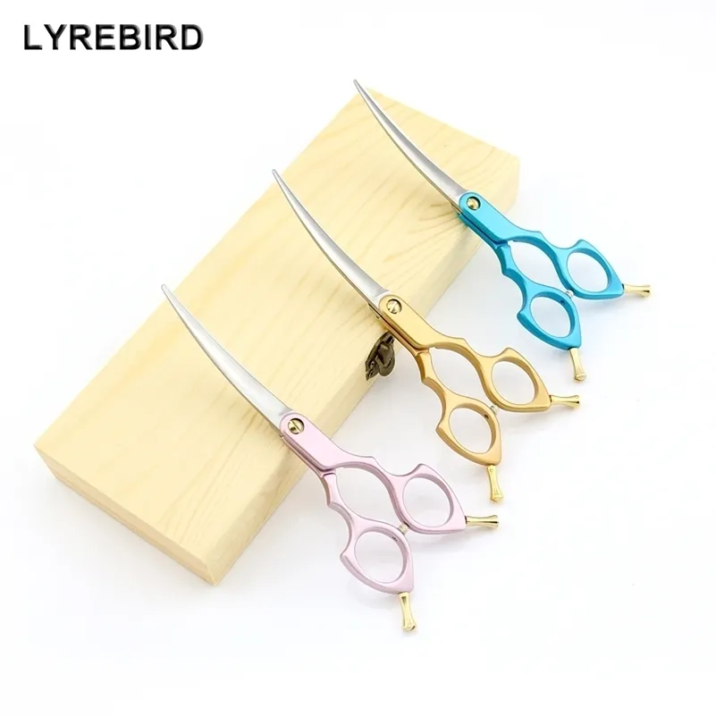 Pet dog Grooming Scissors Curve 6 Inch Curved Pink Golden or Blue Handle Super Japan 440C Lyrebird TOP CLASS 220121