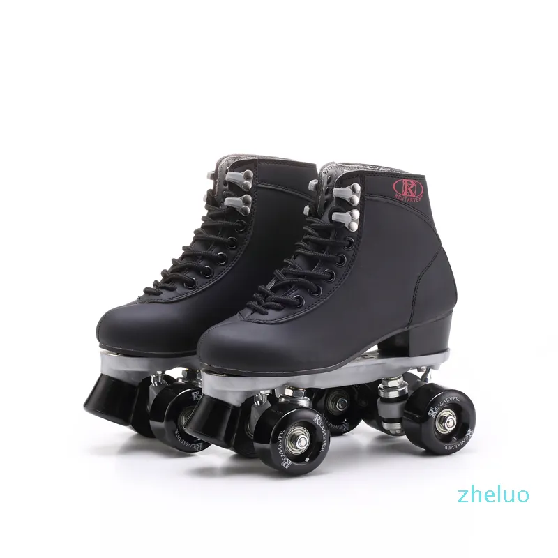 Roller skridskor Double Line Skates Svart Med Svart PU Hjul Män Mänskligt Vuxen F1 Racing 4 Wheels Two Line Roller Skate Shoes